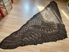 Alter Mantilla-Schal, Schleier, Spanien, schwarze Spitze, dreieckig, 50er Jahre