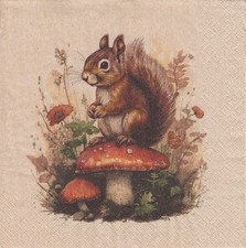 4 Lunch Papier Servietten Napkins (F9-22) Eichhörnchen auf einem PILZ