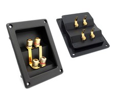 1x Lautsprecher Anschlußterminal 4-polig eckig vergoldet rot/schwarz Bi-Wire