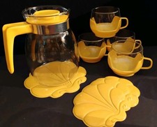 Tee-Set Henkel Teegläser Gelb - Teekanne - Muschel Untersetzer - Kult - 70er