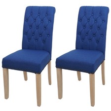 B-Ware 2er-Set Esszimmerstuhl MCW-O66 Stuhl Chesterfield Nieten Stoff dunkelblau