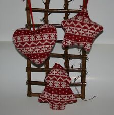 Tilda Weihnachten 3er Set  Herz, Stern, Tannenbaum, Strick Rot/Weis