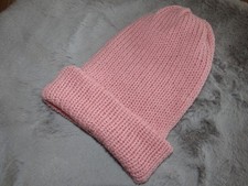 ~Warme dicke Strick Woll Mütze~doppellagig handgestrickt~One Size~hell rosa~Neu~