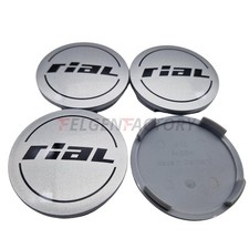 4X Rial Nabendeckel 64mm Silber (N32) Logo Schwarz (RIA) - Original Felgendec...