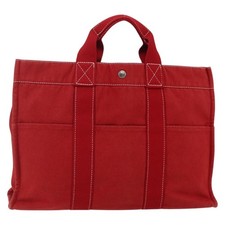 HERMES Deauville MM Tote Bag Handtasche Tasche Tragetasche Canvas Rot Original