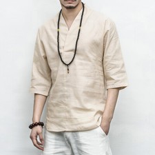 Herren Baumwolle Leinen Hemd