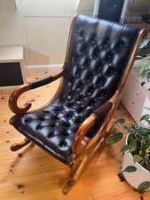 Schaukelstuhl Chesterfield-Nagelverzierung Lederoptik Relax Sessel Braun Holz