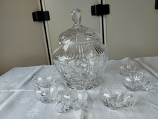 Bowle Service Bleikristall Schale + 6 Tassen - wie neu !  Dekor Schleuderstern