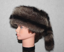 Waschbär Pelz Trapper Mütze Raccoon Echtfell Jagd Hut Fell Kappe Ski Fellmütze 