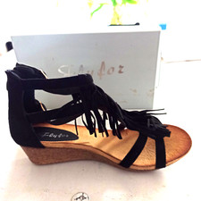 Pantolette Sandalette F337R Gr. 36 KAUFOHNERISIKO Wedges Schuhe Fransen Riemchen