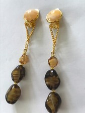 Ohrclips/Vintage Muranoglas/Cabochonharz mit Achatmuster/7,5 cm/AUSVERKAUF