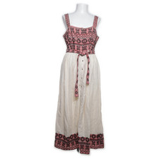 Pepe Jeans Gr. M Folklore Leinen Kleid Stickerei Landhaus Bindegürtel gefüttert