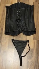 Corsage Damen Kunstleder Mit Slip mit Schnürung Reißverschluss Korsett Gr.L SALE