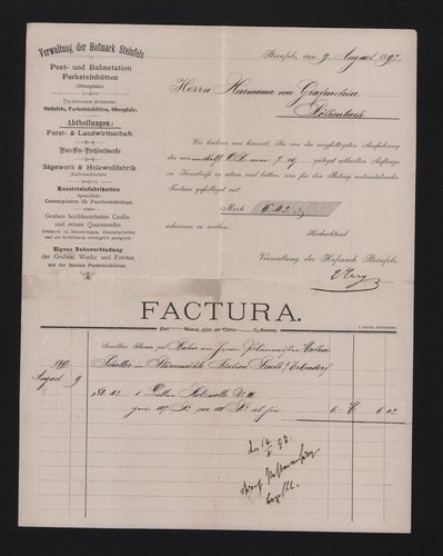 Steinfels rechnung 1897 - steinfels,,