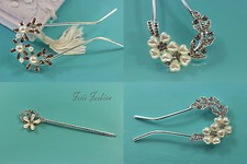Haarstab Haarnadel Haargabel Strass Perlen Blume Brautschmuck Haarschmuck B603