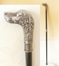 Spazierstock Gehstock Wanderstock Pilgerstock silber Hund Jagdhund Antik retro