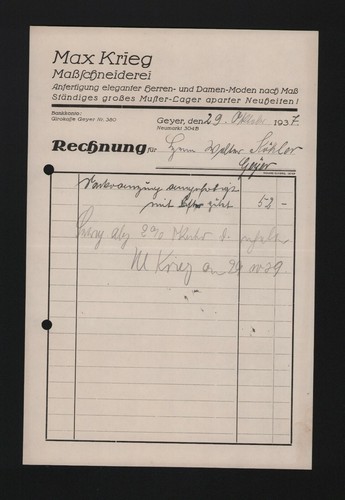 Geyer rechnung 1937 krieg - rechnung, m.