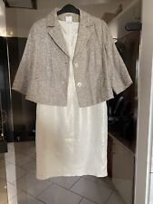 Damen Kleid mit Boucle Jäckchen, Gr. 40, beige mit Goldschimmer