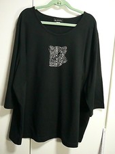 B7 M.Collection Shirt Tunika Gr 56/58 schwarz Leopardenkopf Nieten silbrig