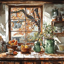 Wandbild Küche Fenster Landhaus Rustikal Dekobild Wanddeko Dekofliese Wandfliese