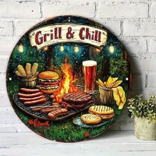 Blechschild rund Grill und