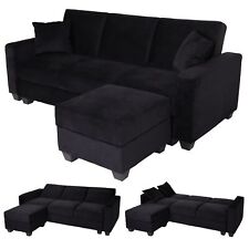 B-Ware Sofa MCW-H47 mit Ottomane, Couch, Stauraum 217x145cm, Samt schwarz