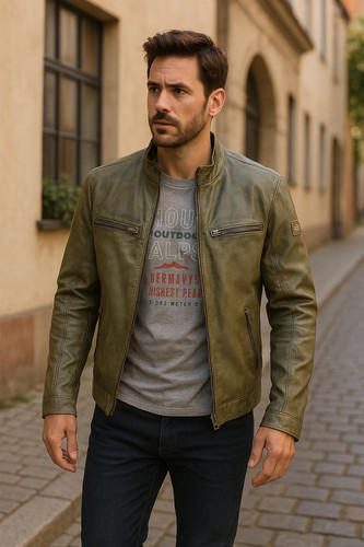 Engbers lederjacke khaki - lederjacke, in