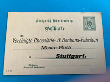 Postkarte, Ganzsache, Kgr. Württemberg, PP6, Stuttgart, Moser-Roth, Schokolade