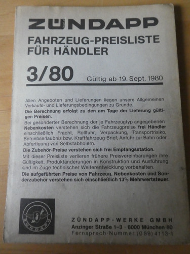 Original zündapp preisliste - zÜndapp,