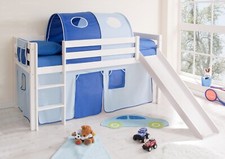 ANGEBOT TICAA Hochbett mit Rutsche"Manuel"B-WARE Kiefer weiß inkl.Vorhang