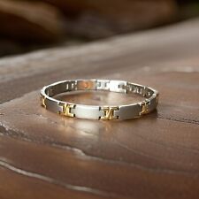 Unisex-Armband matt steel & gold Edelstahl 17,3-18,5cm Magnetschmuck verstellbar