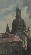 Altes Aquarell  Bild Gouache Frauenkirche Dresden gerahmt Gemälde