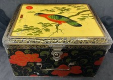 antike alte große Blechdose Truhe Griff japanische Motive Vogel Blüten um 1910