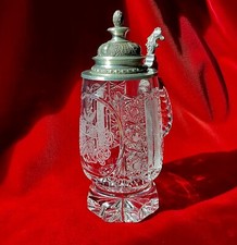 Hochwertige Bleikristall  Bier Humpen mit Zinn Deckel - Brillantschliff