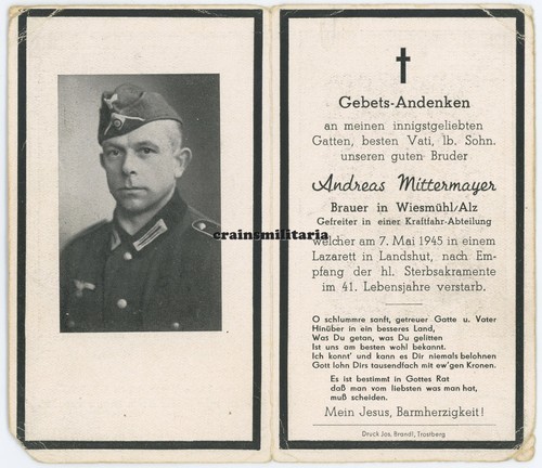 Orig sterbebild kraftfahrer - kraftfahrer, +