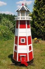 Riesiger XXL Leuchtturm mit Solar Beleuchtung 1,40m rot/weiss, LED, Gartendeko