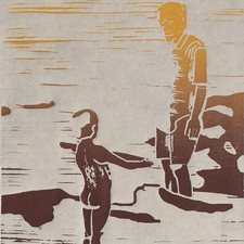 Leonhard Wachter Kind am Wasser Farblinolschnitt signiert nummeriert 2019