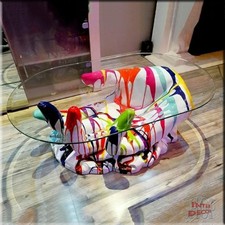 Glastisch Couchtisch mit moderner Spritzlackierung Designer Sofatisch Kunstharz