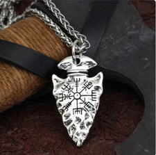 Pfeilspitze Vegvisir Anhänger mit Halskette Wikinger Nordland Schmuck Kompass