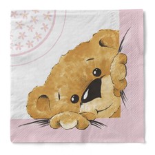 Tissue Serviette Teddy in Rosa 33 x 33 cm, 20 Stück - Bärchen Geburtstag Taufe