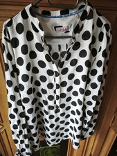 Emily van den Bergh Bluse Weiß Schwarze Punkte Viskose  Langarm Größe 48