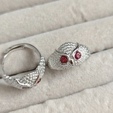 Natur Echt Granat Facettiert Eule Form Silberfarbe Offen Ringe Schmuck Edelstein