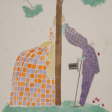 Liebespaar Humor Jugendstil Kuss unbekannt unsigniert aquarelliert Druckgrafik