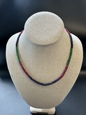 Kette Collier Rubin, Smaragd Und Saphir Silber 925 vergoldet