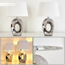 Keramik silber Stoff Schlaf Wohn Zimmer Leuchte 2er Set Lese Nacht Tisch Lampen 
