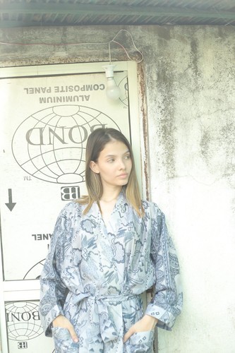 Reine seide grau - kimono, lang