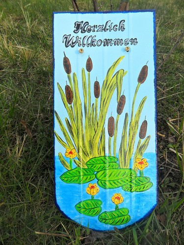 Dachziegel schild handbemalt - dachziegel,