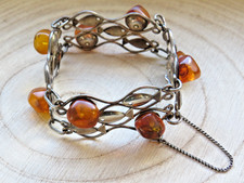 Vintage Fischland 835 Silber Armband, 8acht  x Bernstein & 12 x Fischland-Fisch