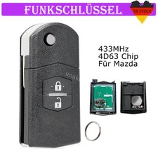 2Tasten Klapp Funk Schlüssel Für Mazda 3 5 6 CX-7 Fernbedienung 433Mhz 4D63 Chip