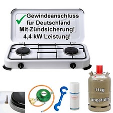 Campingkocher Gaskocher 2 flammig Zündsicherung 3 4 mit Gasflasche 11kg leer